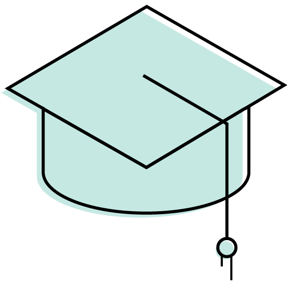A line icon of a green graduation hat