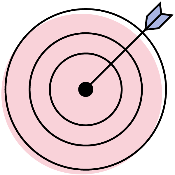 A line icon of a target with an arrow in the center